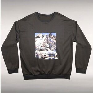 JDM Streetwear Nissan Skyline GT-R R34 Manga Graphic Black Pullover Mens Large